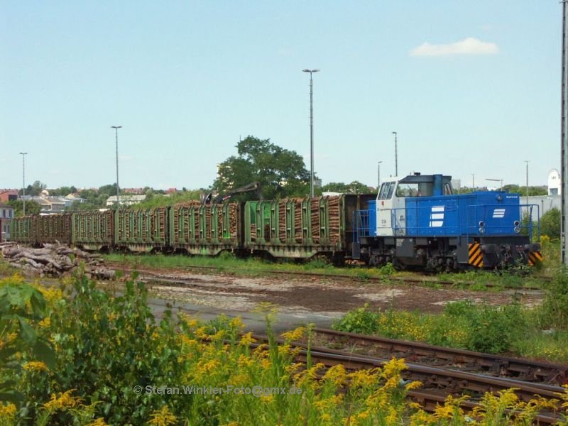 In Hof Hbf werden tatschlich noch Gter umgeschlagen. Mancher Transport von den Nebenbahnen, die man 1995/96 abhngte (ich weiss noch dass man es als Versuch bezeichnete...), liess sich offenbar nicht vermeiden und wird halt nun hierhin gekarrt oder von hier geholt. Es wird auch noch Holz verladen. Das wiederum kommt auch per Lkw aus dem nahen Thringen. Es wurde halt in den Sden an eine Papierfabrik verkauft und nicht an die nahegelegene ZPR in Blankenstein. Diese wiederum bekommt auch Holz, aber aus der Slowakei oder so. Das nimmt per Bahn, die dort noch besser funktioniert und mehr Infrastruktur hat, seinen Anfang und wird bis Asch gefahren. Von dort aus geht es mit dem Lkw ber die Grenze nach Bayern und weiter nach Blankenstein. Alle die Lkw rauschen durch Hof........ Das nenn ich mal so richtig umweltfreundlichen Transport! Hier die D04 glaub ich beim Rangieren.