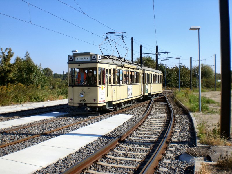In der Wendeschleife Falkenberg. Themenfahrt mit histoorischen Strassenbahnen, Sept. 2007