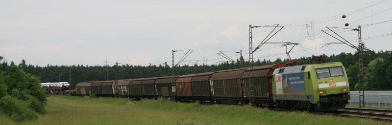 Insgesamt drei Anlufe waren ntig, bis ich diese Lok im Kasten hatte: 152 005 zieht am 23.05.08 den FR 44661 von Mannheim Rangierbahnhof nach Basel und konnte somit zwischen Neuluheim und Waghusel, im sogenannten Waghusler Bogen der KBS 700 festgehalten werden. Es fehlte jedoch leider die Sonne...