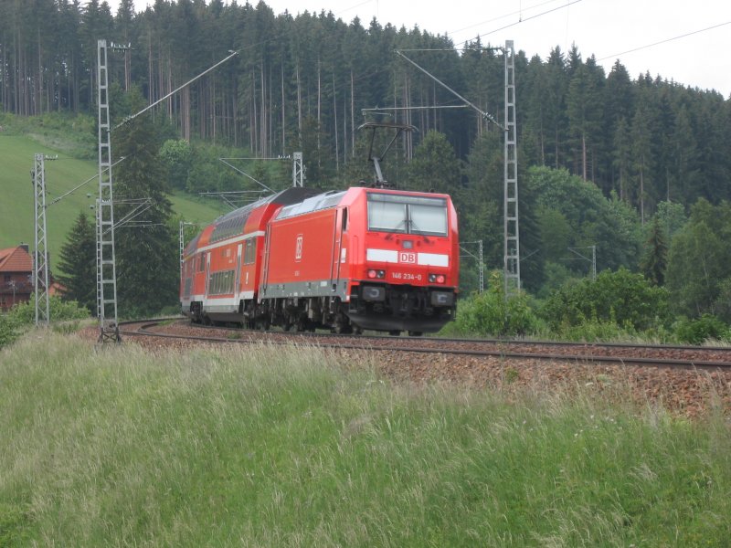 IRE 4710 mit BR 146 234-0 als Schublok am km70,0 der Schwarzwaldbahn.Aufgenommen am 5.6.07