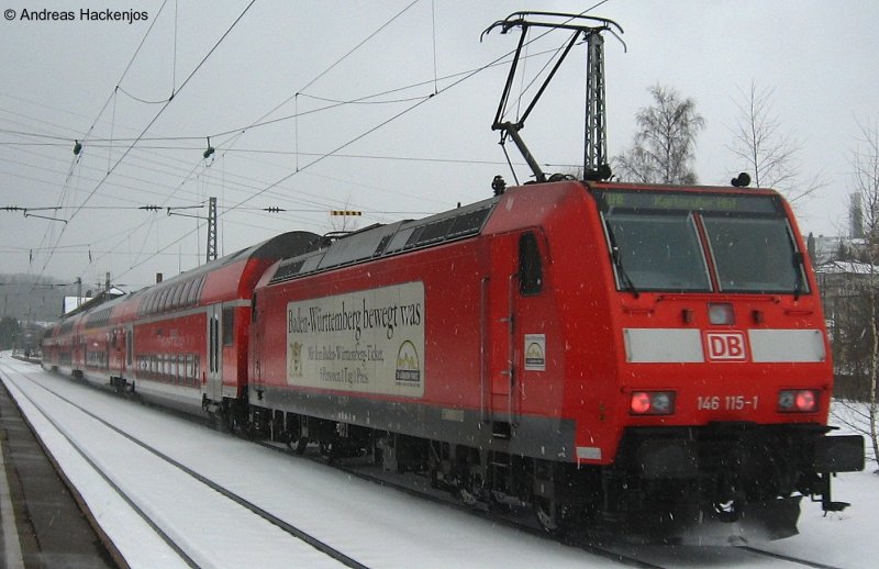 IRE 5184 mit Schublok 146 115-1 bei der Einfahrt St.GEorgen(Schwarzw) 22.3.08