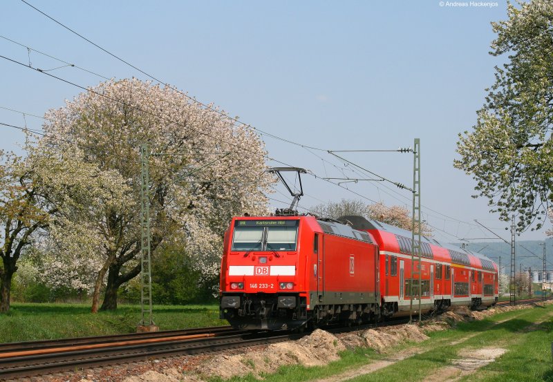 IRE4710 (Konstanz-Karlsruhe) mit Schublok 146 233-2  Donaueschingen  bei Muggensturm 15.4.09