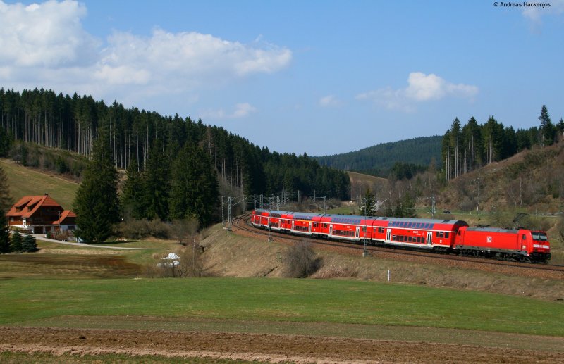 IRE5190 (Radolfzell-Karlsruhe Hbf) mit Schublok 146 229-0 am km 70,0 10.4.09