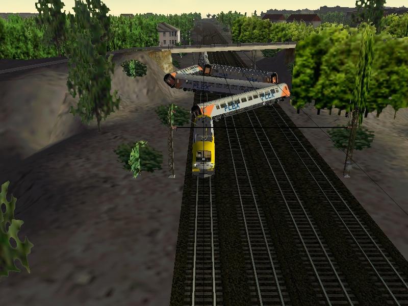 Irgendwie stimmen ab und zu im MSTS die Signalbilder nicht immer.  Mit 117Km/h ber eine Weiche, die fr (abgebliche) 120Km/h ausgelegt ist. Ergebnis.......naja....siehe Bild  :-(