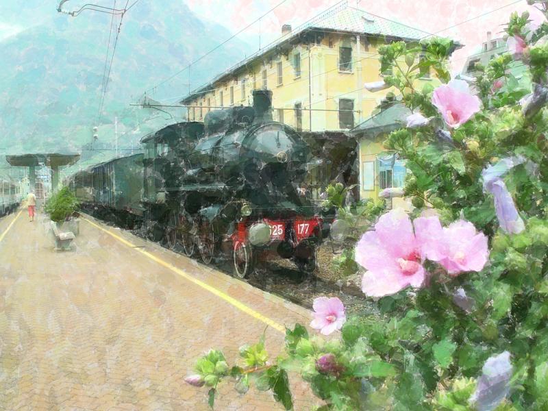 Italien,hist.Dampfzug des Vereins  Gruppo ALe 883  mit Lok 625.177 am 31.07.05 in Tirano