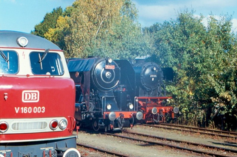 Jubileumsparade in Nrnberg. Zu dieser Jahrhundertparade 1999 kamen weit ber 50 Maschinen, so auch die Lollo V160 003, die tschechische 475 111 und unsere 23 105.