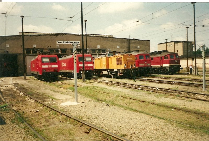 Kleine Lokparade vor dem Seddiner Lokschuppen.Von Links nach Rechts:
145 010,145 016,298 139,232 539 und die 232 228.