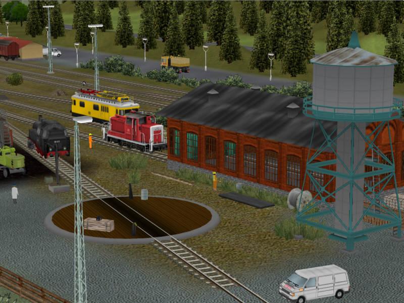 Kleines BW auf einer mit der Modelleisenbahn-Simulation EEP gestalteten Anlage, ohne konkretes Vorbild.