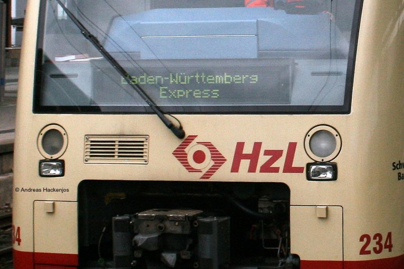 Kuriose und seltene Anzeigen am RS1 der HzL Teil5: Baden Wrttemberg Express am VT 234 als HzL85856 in Rottweil 15.3.09