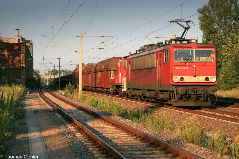 Kurz nach 152 110 folgte dann am 25.07.07 155 004 mit dem Gterzug nach Zwickau, sie hatte zudem noch eine 363 oder 364 mit im Schlepp.
