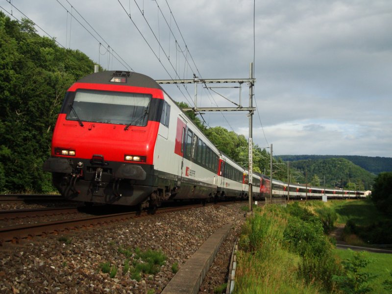 Langer EW IV-Pendel mit Re 460 094 auf dem Weg nach Basel am 08.07.2008 zwischen Tecknau und Gelterkinden.
