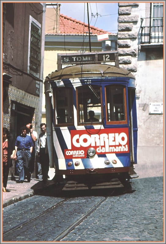 Lissabon Linie 12 an der Calada da Graca, kurz bevor es mit bis zu 138 Promille wieder runtergeht. (Archiv 06/92)