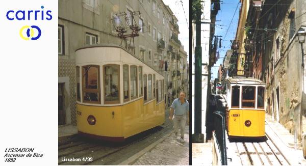 Lissabon, Elevador da Bica  (1892) verbindet die sog.Unterstadt
mit der Oberstadt(Bairro alto) 04/99