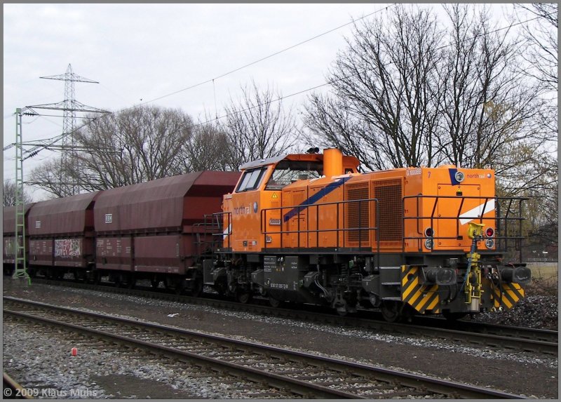 Lok 7 northrail (92 80 1271 026-7 D SK), angemietet von der WHE. Wanne-Osthafen 18.02.2009