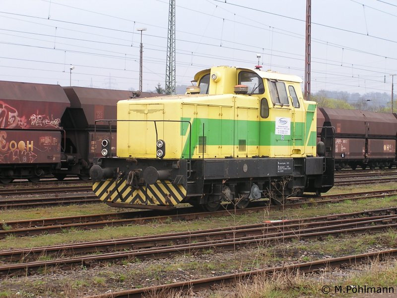 Lok 9 der Wincanton Rail GmbH am 05.04.2008 im Bahnhof Frstenhausen.
Diese Lok vom Typ ML500C wurde 1966 von Krauss-Maffei gebaut (Fabriknummer 19293) und bei den Saarbergwerken eingesetzt.