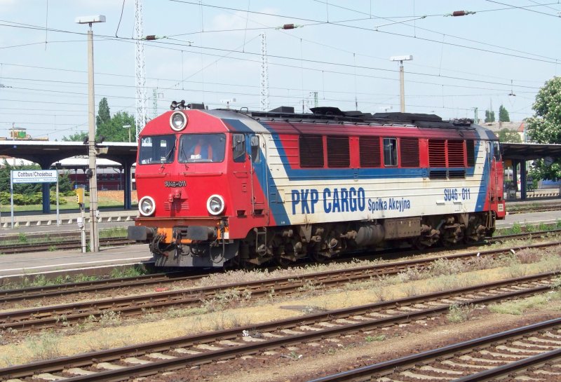Lokportrait der polnischen SU46-011. Sie hat den EC240  wawel  (Krakow Glowny - Hamburg) nach Cottbus gebracht und wird die RB nach Zagan zurckbegleiten. Cottbus den 13.05.2008
