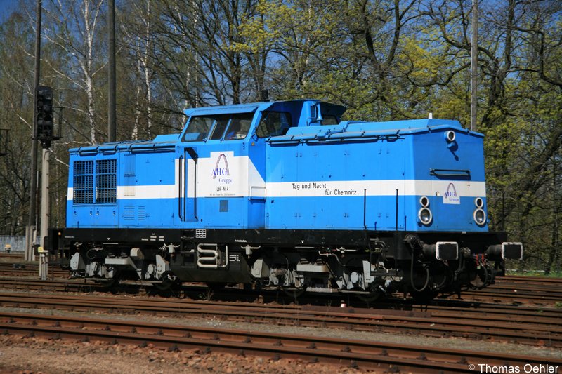Lokportrait von Stadtwerke-Lok Nr. 4 (ex DR-V100), aufgenommen am 14.04.07 in Chemnitz-Kchwald.
