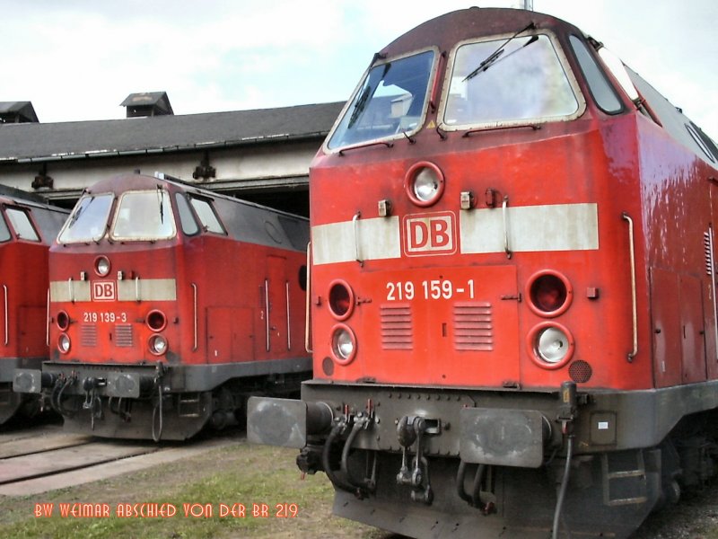 Loks der Baureihe 219 im ehem. Bw Weimar  2002