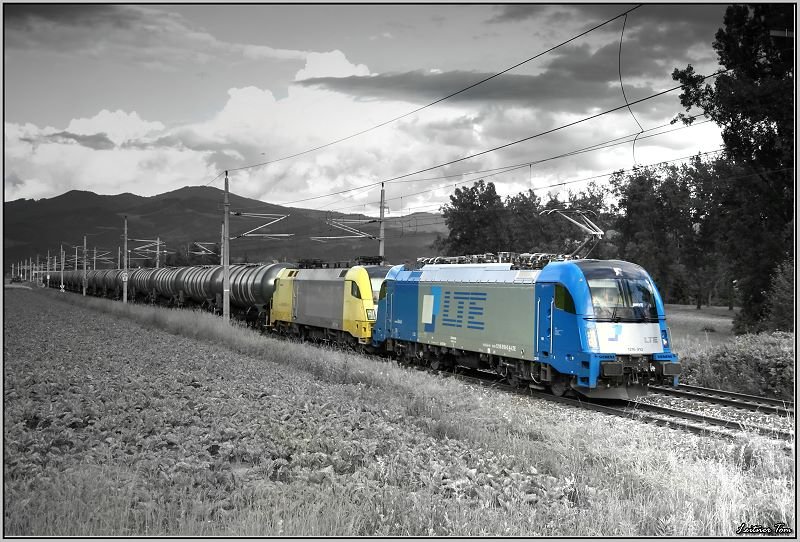 LTE 1216 910 und Dispolok ES64 U2-017 fahren mit Kesselwagenzug 48431 von Gro� Schwechat nach Koper. 
Zeltweg 18.06.2008