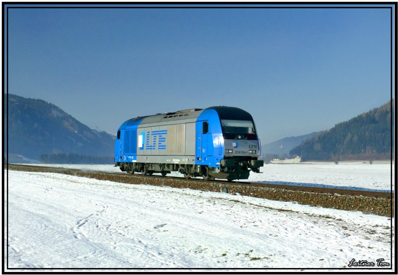 LTE Diesellok 2016 904 f�hrt als Lokzug von P�ls nach Zeltweg.
Fotografiert in Fohnsdorf 27.12.2007