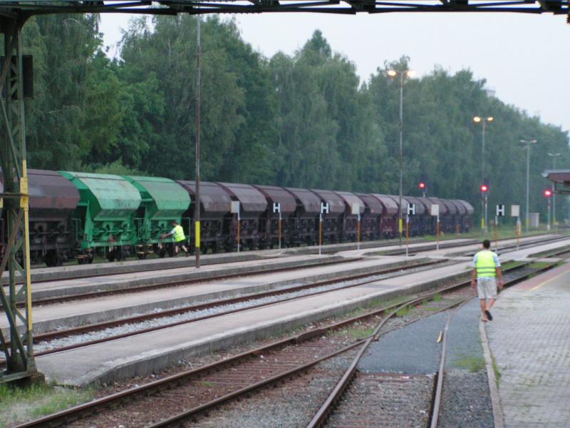 LTE- Kohlenzug  mit 26 Wagen der Gattung Td** sowie den beidne TFZF (Bhf. Ried 2005-07-29)