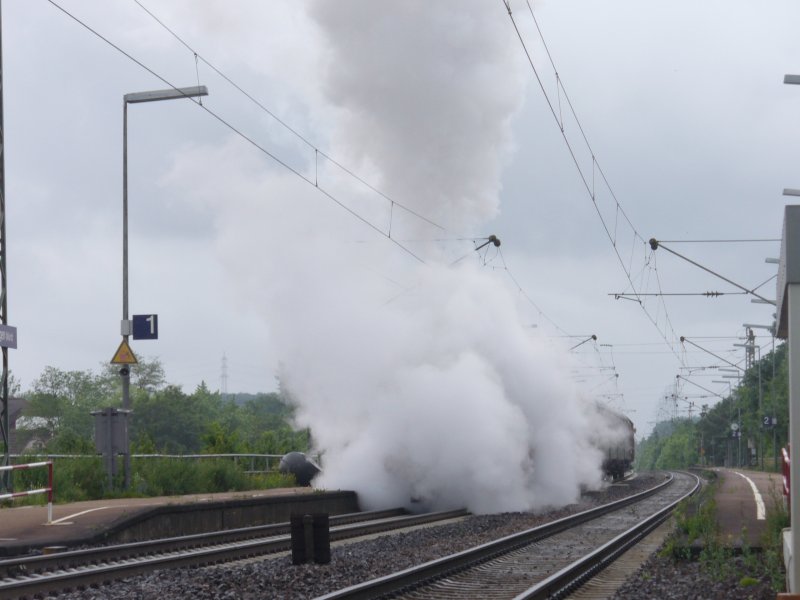 Mchtig Dampf macht die 50 3636 der GES Stuttgart bei der Ausfahrt aus Ilingen (Wrttemberg) in Richtung Vaihingen(Enz). 28. Mai 2007.