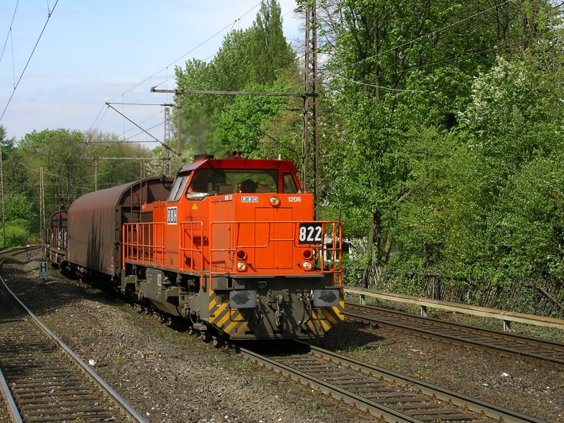 Mak G 1206 , RAG 822 mit Gz in Bochum Hamme auf dem Weg nach BO Langendreer.(30.04.2008)
