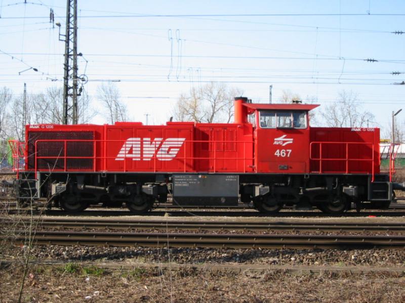MaK G1206 der Albtal Verkehrs Gesellschaft (AVG) am 23.03.2003 in Karlsruhe.