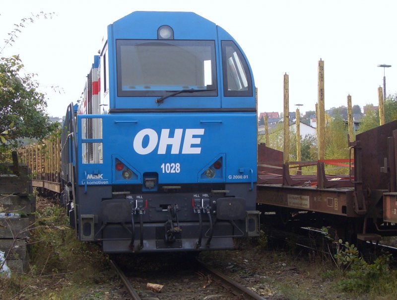 Mak G2000BB der OHE am 23.10.09 bei der Holzverladestelle im Bahnhof Arnsberg.