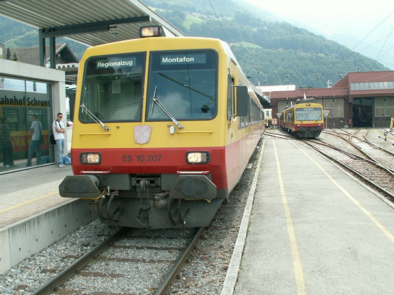 MBS Triebwagen ES 10.207 und ET 10.110 am 12.08.09 in Schruns/Montafon