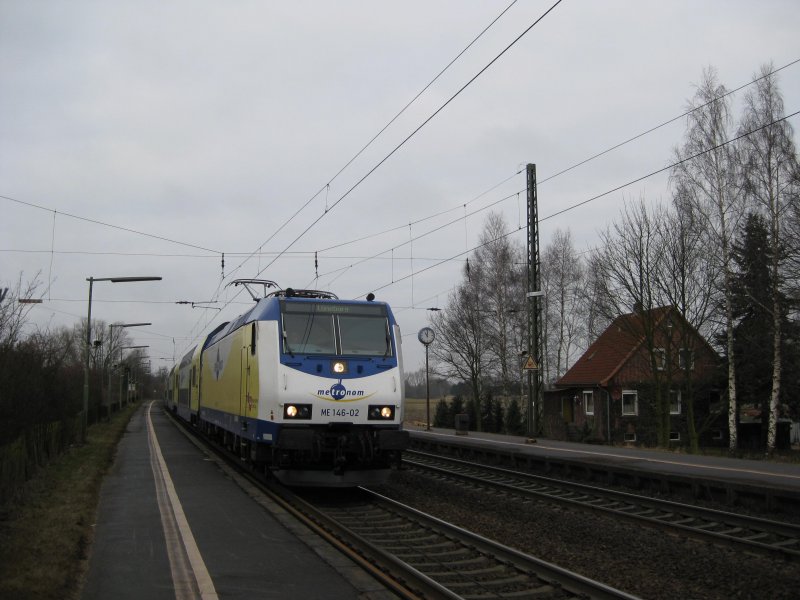 ME 146-02 steht am 31.01.09 mit MEr 36511 Hamburg-Harburg - Lneburg in Ashausen zur Abfahrt Richtung Winsen (Luhe) bereit.