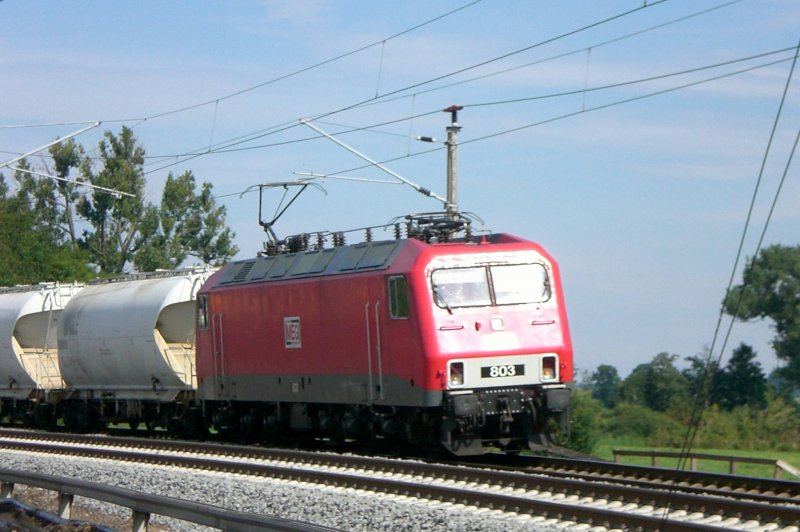 MEG 803 (ex. DB 156 003), mit einem Gterzug, am 23.08.2007 kurz vor Lwenberg.