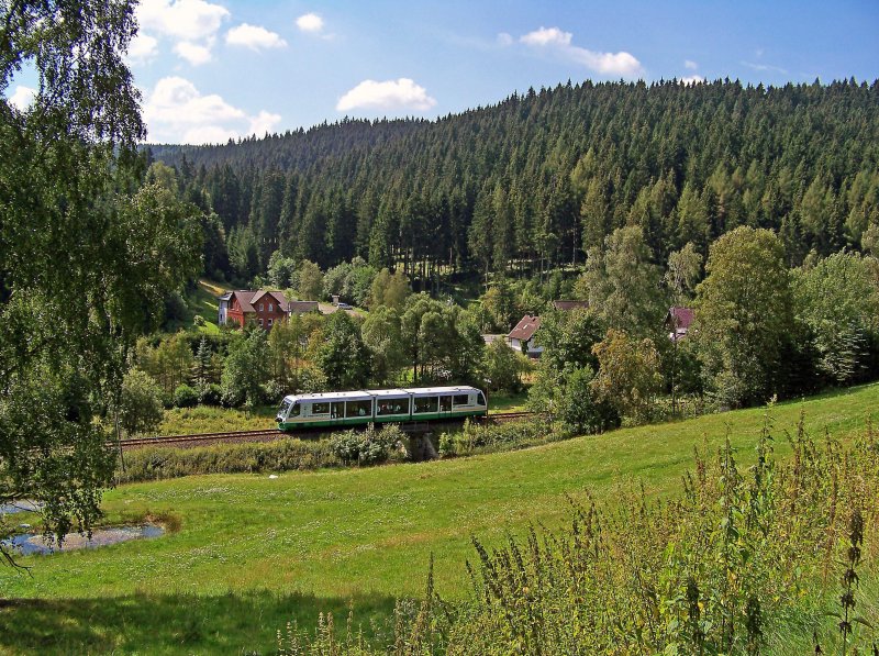 Mein 200. Bild auf Bahnbilder.de zeigt VBG83113 zwischen Zwota-Zechenbach und Zwota, 7.8.09.