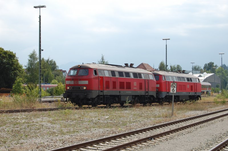 Mein letztes Bild aus Kempten zeigt 225 805-1, welche am 21.8.2009 gerade zusammen mit einer Schwester rangiert. Bei dieser Lok handelt es sich um die ehemalige 218 005-7, wie man an der UIC-Nummer ablesen kann. Die letzte HU der Lok erfolgte am 28.11.08.