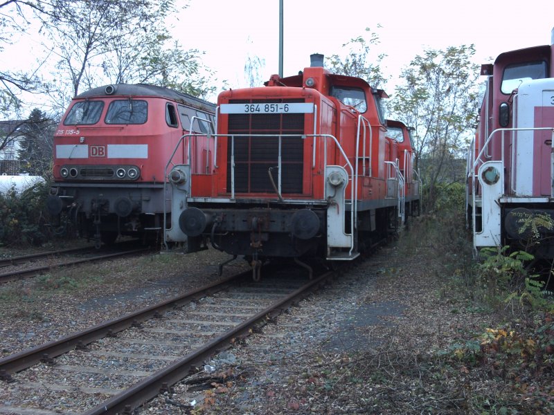 meine lok, siehe weiter unten. 364 851 auf dem schrottgleis in mainz bischofsheim im november 2008. ein 3/4 jahr frhrer war sie noch in trier unterwegs.