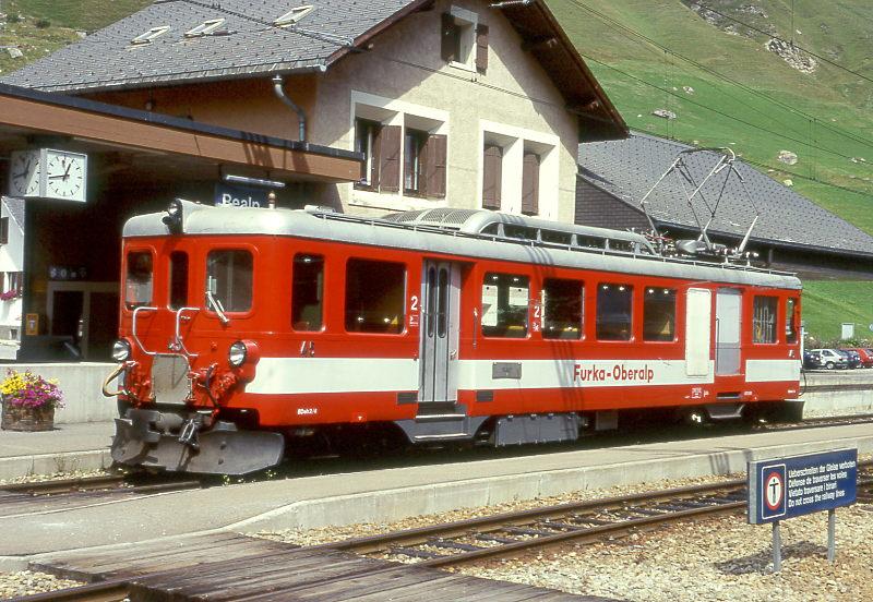 MGB exFO - BDeh 2/4 45 am 24.08.1997 in REALP - Zahnrad-GEPCKTRIEBWAGEN - bernahme 15.05.1942 - SLM3779/BBC/SAAS - 427 KW - Gewicht 37,00t - LP 16,70m - zulssige Geschwindigkeit 55/Z30 km/h
