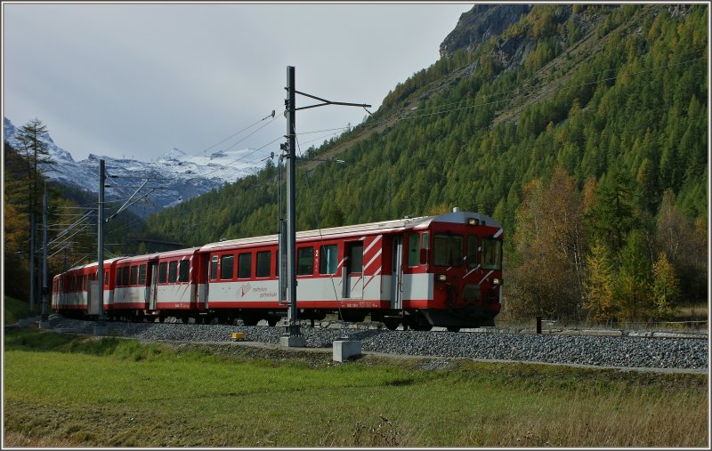 MGB Zug auf der Fahrt von Zermatt nach Brig,kurz vor Tsch.
(19.10.2012)