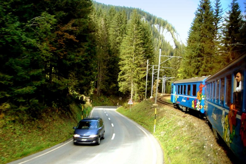 Mit dem Arosa-Express unterwegs zwischen Arosa und Litzirti. 8.10.08