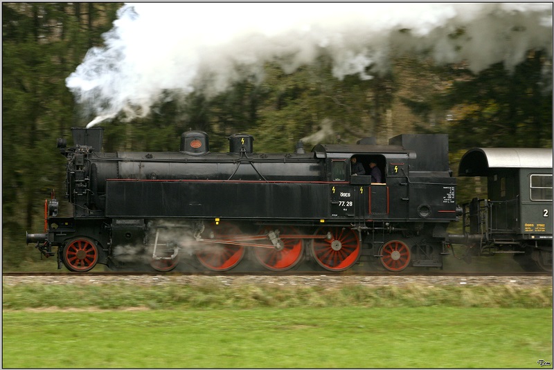 Mitzieher von der Dampflok 77.28 auf der Strecke von Attnang-Puchheim nach Hausruck.
Lehen 21.10.2009