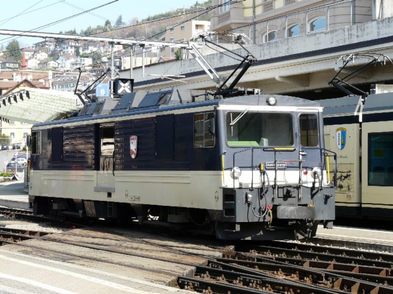 MOB - GDe 4/4 6003 bei Rangierfahrten im MOB Bahnhofsareal von Montreux am 05.04.2008