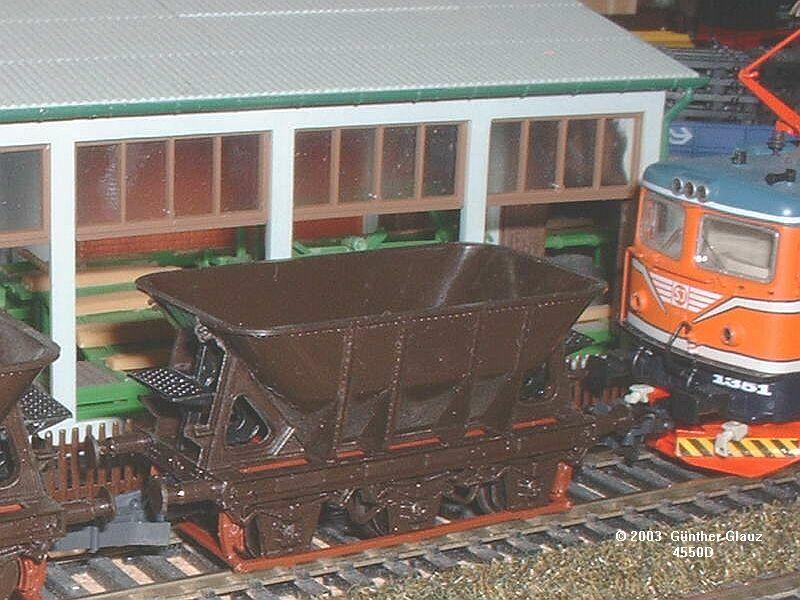 Modell des schwedischen Erzwagens Mas 1950  Falun  der schwedischen Firma UGJ AB, auch diese Wagen sind nur als Bausatz erhltlich und fuhren von 1950 bis ca. 1980 auf der Erzbahn Lulea - Kiruna - Narvik.