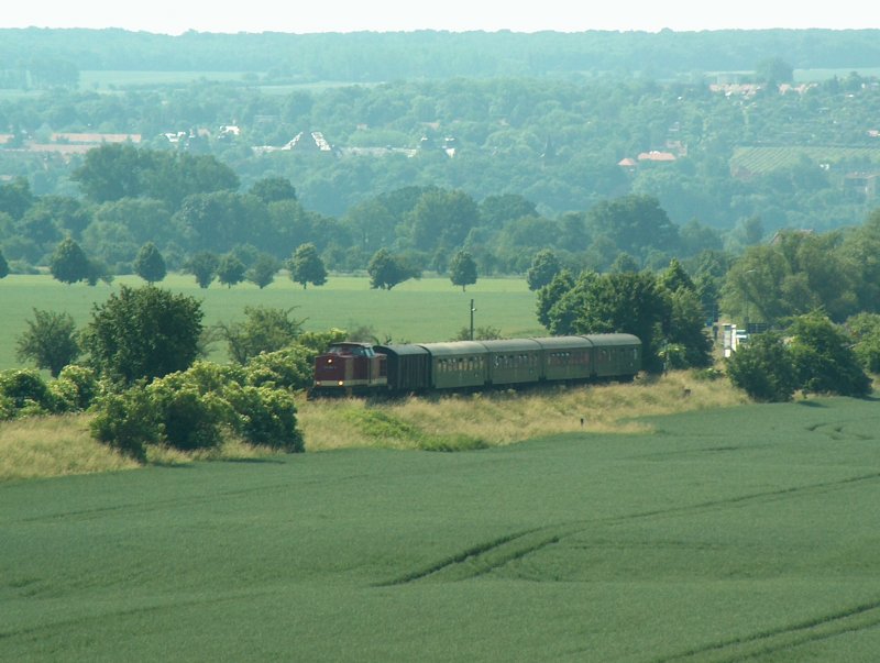 MTEG 204 354-5 mit DPE 99816  ROTKPPCHEN-EXPPRESS  von Glauchau nach Freyburg (Unstrut), bei Kleinjena; 07.06.2008