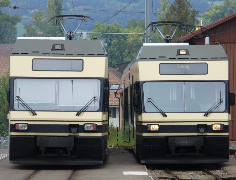 mvr - Triebwagentreff Be 2/6 7001 + Be 2/6 7003 im Bahnhof von Bloney am 09.09.2007