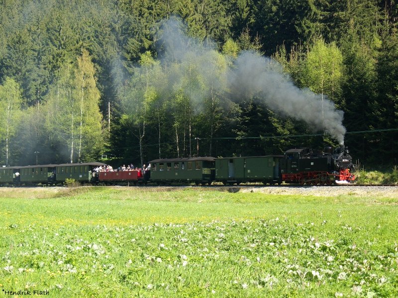 Nach einer kleinen Wanderung durchs Pressnitztal konnte ich 99 1715-4 nahe des B  Abzweig Grumbach  ablichten.
Datum: 11.05.2008