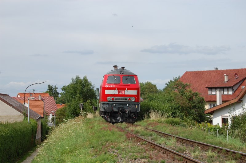 Nachdem ich das Motiv der Ortsdurchfahrt von Owen bereits schon mit einem  Shuttle  umgesetzt habe, habe ich mir am 30.7.2009 vorgenommen auch einmal die 218 dort abzulichten. Leider nur schiebend konnte ich so 218 431-5 auf den Chip bannen.