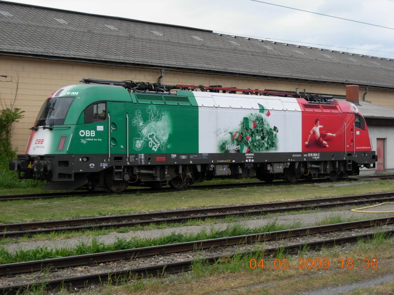 Nachdem die italienische EM-Lok wieder einmal mehrere Wochen verschollen war, kam sie am 4.5.2009 mit einem Personenzug auf dem Sdbahnhof an. In der Traktion Wien Sd war sie danach in idealer Position abgestellt.