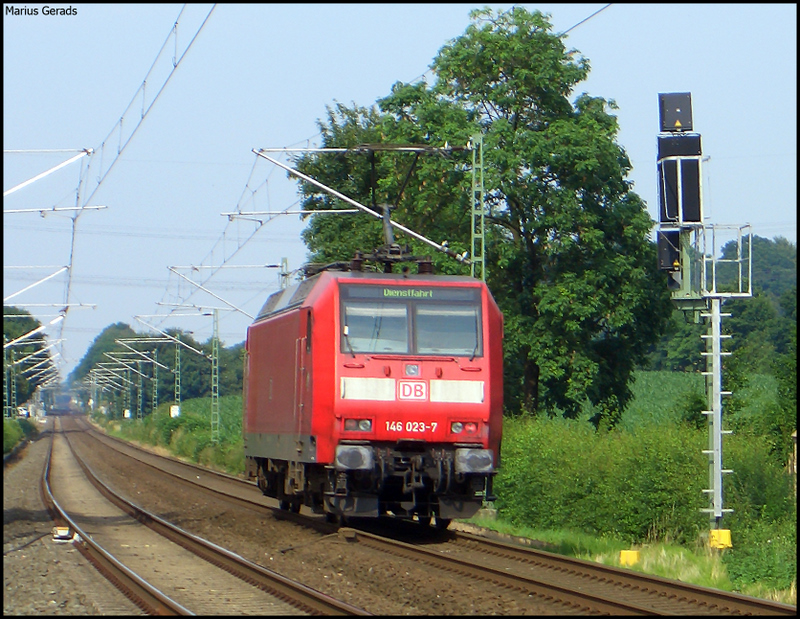 Nachschuss: 146 023 als Tfzf Richtung Mnchengladbach (vmtl. nach EDO) am B Km 28.2 29.6.2009