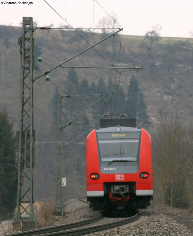 Nachschuss: 425 306-8 als RE 19641 (Stuttgart Hbf-Rottweil) kurz vor Sulz am Neckar 26.2.09