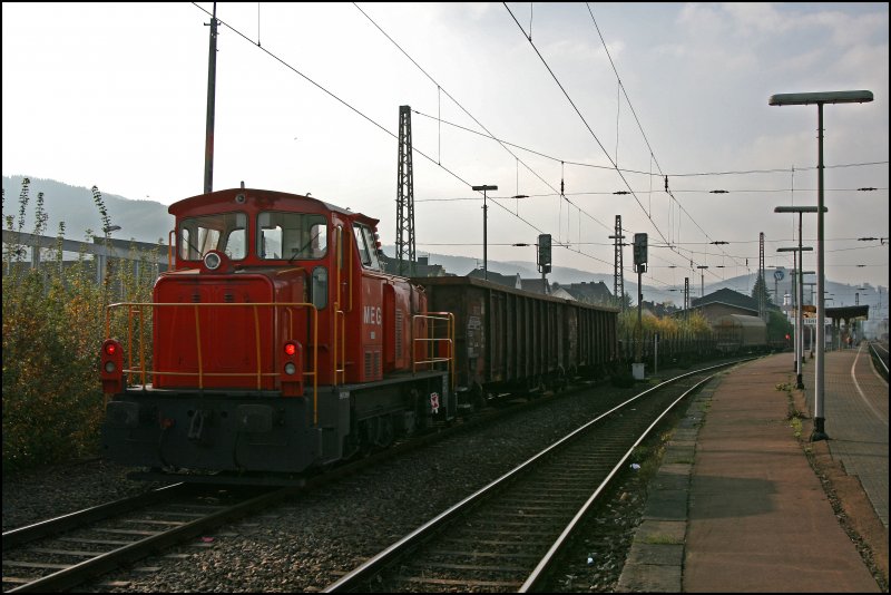 Nachschuss auf die MEG Verschublok, die hier ein paar Gterwaggons rangiert. (08.10.07)