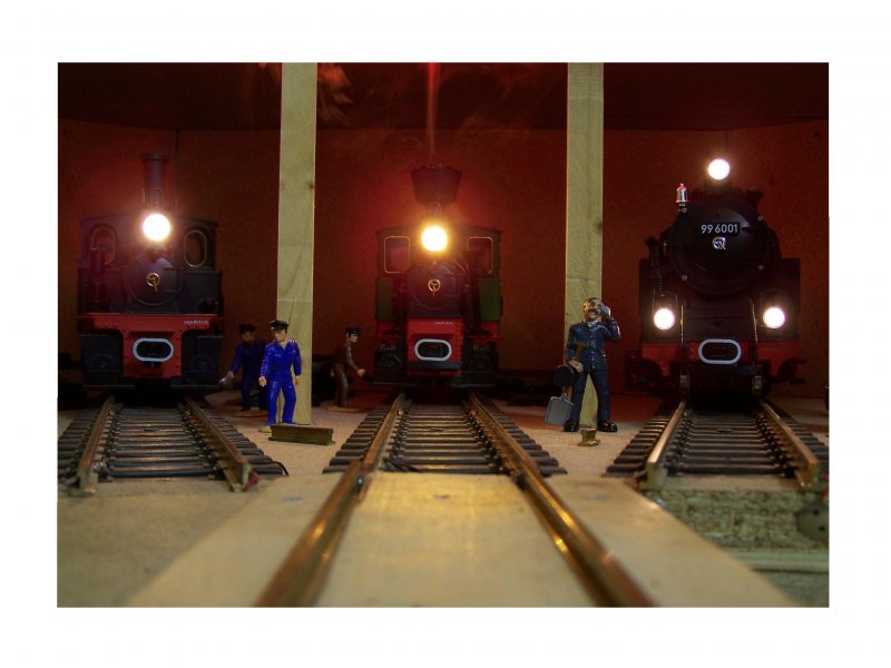 Nachtruhe im BW. Aufgenommen auf Etage 2 meiner Modellbahn